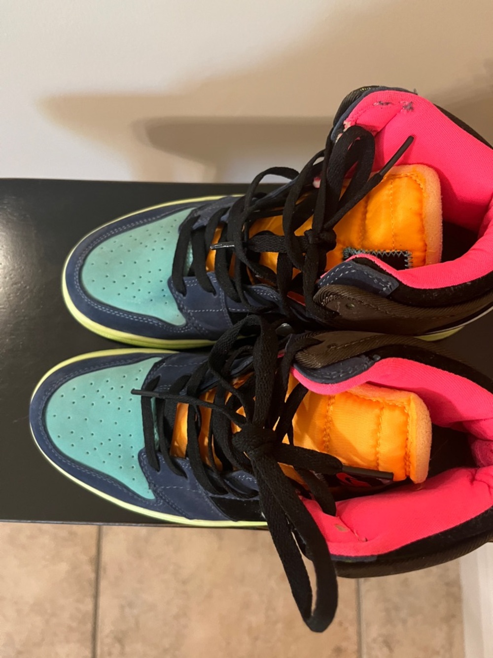 Multicolor Retro High OG with Teal, Navy & Neon Accents - Picture 2 of 8